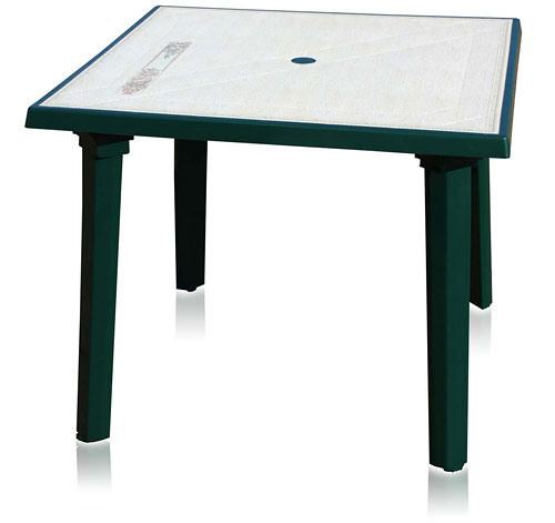 Квадратный пластиковый стол зеленого цвета с рисунком
